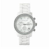 Women's Classic White Ceramic Watch with Crystal Chronograph Dial