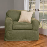 Piped Faux Suede Separate Seat Chair Slipcover