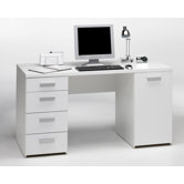 Function Plus Desk with Four Drawers and Cabinet in White