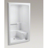 Freewill Barrier-Free Commercial Shower Stall with Nylon Grab Bars and Seat On Left
