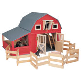 Gable Barn with Side Stall and Corral in Red