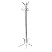 Coat Rack, Free Standing, 3 Hooks, 69" High, Chrome