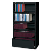 Receding Lateral Files with Roll-out Shelves