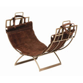 Arts and Craft Wrought Iron Log Holder with Suede Carrier