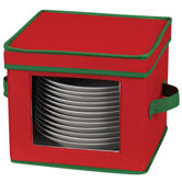 Storage and Organization Holiday Salad Plate/Bowl Chest with Green Trim in Red