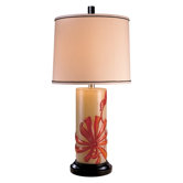 Brilliant Orange La Paz Floral on Creme Table Lamp