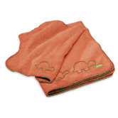 Cuddle - Up Blanket Set in Tangerine Orange with Green Trim (Set of 2)