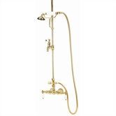 Wall Mount High Tub Faucet with Hand Shower and Porcelain Lever Handles for Shower System