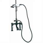 Deck Mount Tub Faucet with Hand Shower and "Hot" & "Cold" Porcelain Lever Handles for Shower System