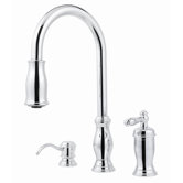 Hanover One Handle Widespread Pull-Out Kitchen Faucet with Soap Dispenser