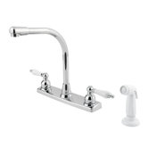 Pfirst Series Two Handle Kitchen Faucet with Porcelain Lever Handles and Sidespray