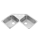 Stainless Steel Drop-In 43.44" x 23.38" Double Corner Bowl kitchen sink in Brushed Satin
