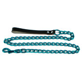 Steel Dog Leash in Teal with Black Leather Handle