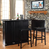 Mobile Folding Bar in Black with 29" Upholstered Saddle Stool in Black