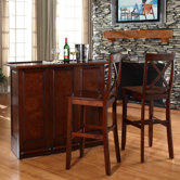 Mobile Folding Bar in Vintage Mahogany with 30" X-Back Stool in Mahogany