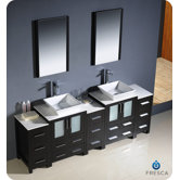 Torino 84" Modern Double Sink Bathroom Vanity with 3 Side Cabinets and Vessel Sinks
