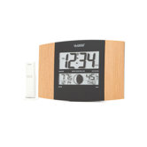 Oak & Black Atomic Wall Clock with Indoor/Outdoor Temperature