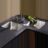 Lustertone Undermount Double Bowl Corner Sink with Optional Faucet and Cutting Board