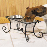 Wrought Iron Dog Diner with Two Bowls