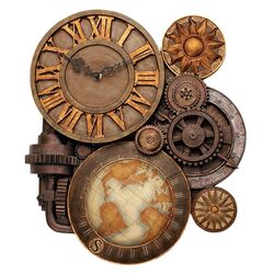 Gears of Time Sculptural Wall Clock in Brown