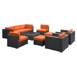 Avia 10 Piece Seating Group in Espresso & Orange