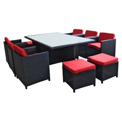 11 Piece Dining Set in Espresso & Red