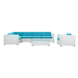 Corona 7 Piece Seating Group in White & Blue Corona 7 Piece Seating Group in White & Blue