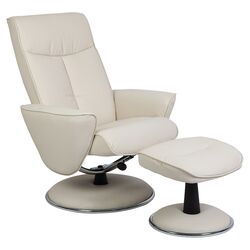 Bonded Leather Recliner & Ottoman in White