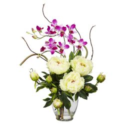 Peony & Orchid Silk Arrangement in White