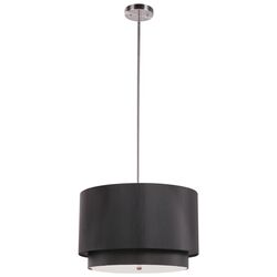 3 Light Drum Pendant in Nickel with Black Shade