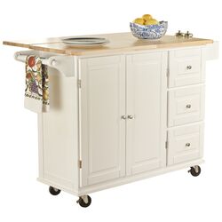 Wood Top Kitchen Cart in White