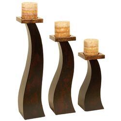 Metro 3 Piece Wood Candlestick Set in Brown