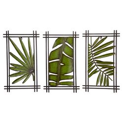 Palm 3 Piece Plaque Set in Antique Green