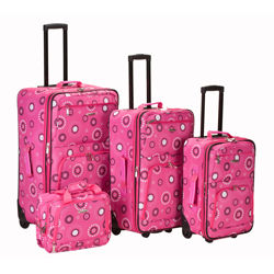 Pearl Print 4 Piece Luggage Set in Pink