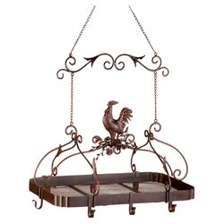 Rooster Hanging Pot Rack in Rich Rust Red