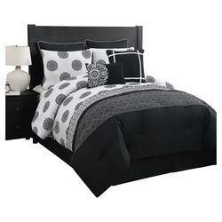 Isabella 8 Piece Comforter Set in Black & White