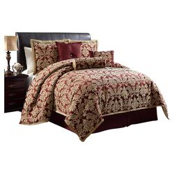 Wilshire 7 Piece Comforter Set in Red & Gold