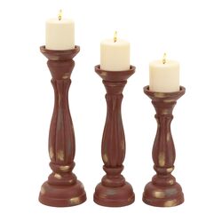 3 Piece Wood Candlestick Set in Red
