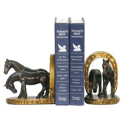 2 Piece Horse & Horseshoe Bookend Set in Bronze