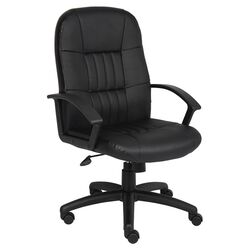 High Back Office Chair I in Black Leather with Arms
