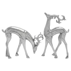2 Piece Holiday Deer Statue Set in Silver