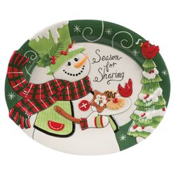 Holly Hat Snowman Cookie Oval Platter