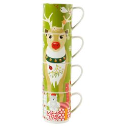 Kris Kringle 4 Piece Reindeer Mug Set in Green