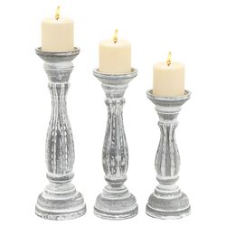 3 Piece Wood Candle Holder Set in Gray