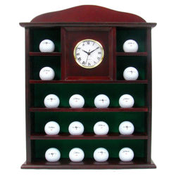 Golf Ball Holder with Quartz Clock in Mahogany