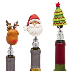 Happy Holly Days 3 Piece Bobblehead Winestopper Set