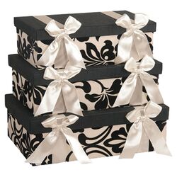 Dupioni 3 Piece Rectangle Box Set in Black & Caramel