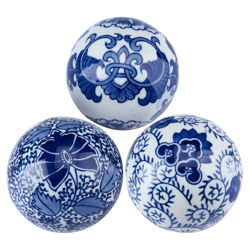 3 Piece Decorative Ball Set in Blue & White