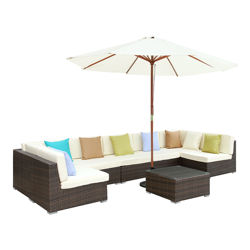 Monterey 9 Piece Seating Group Set in Tan & White Monterey 9 Piece Seating Group Set in Tan & White