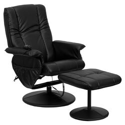 Leather Heated Reclining Massage Chair & Ottoman in Black II